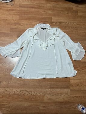 Max Studio Cream Ruffle-Trim V-Neck Tie Blouse